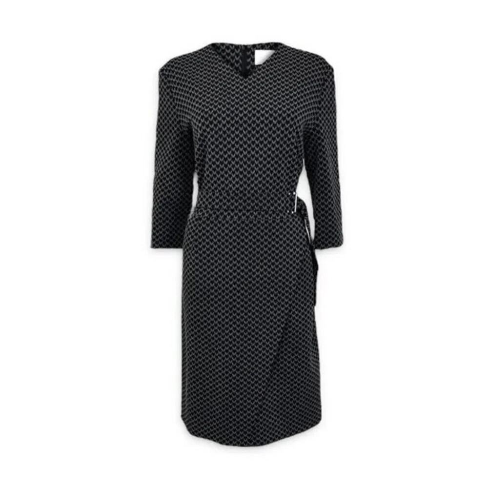 Hugo Boss Dylea Midi Dress Size 12 Gray Ponte Career V Neck Belted 3/4 Sleeve